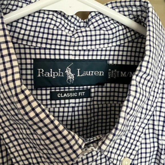 Polo Ralph Lauren Mens Navy Checkered Button Down Size Medium - Picture 3 of 3